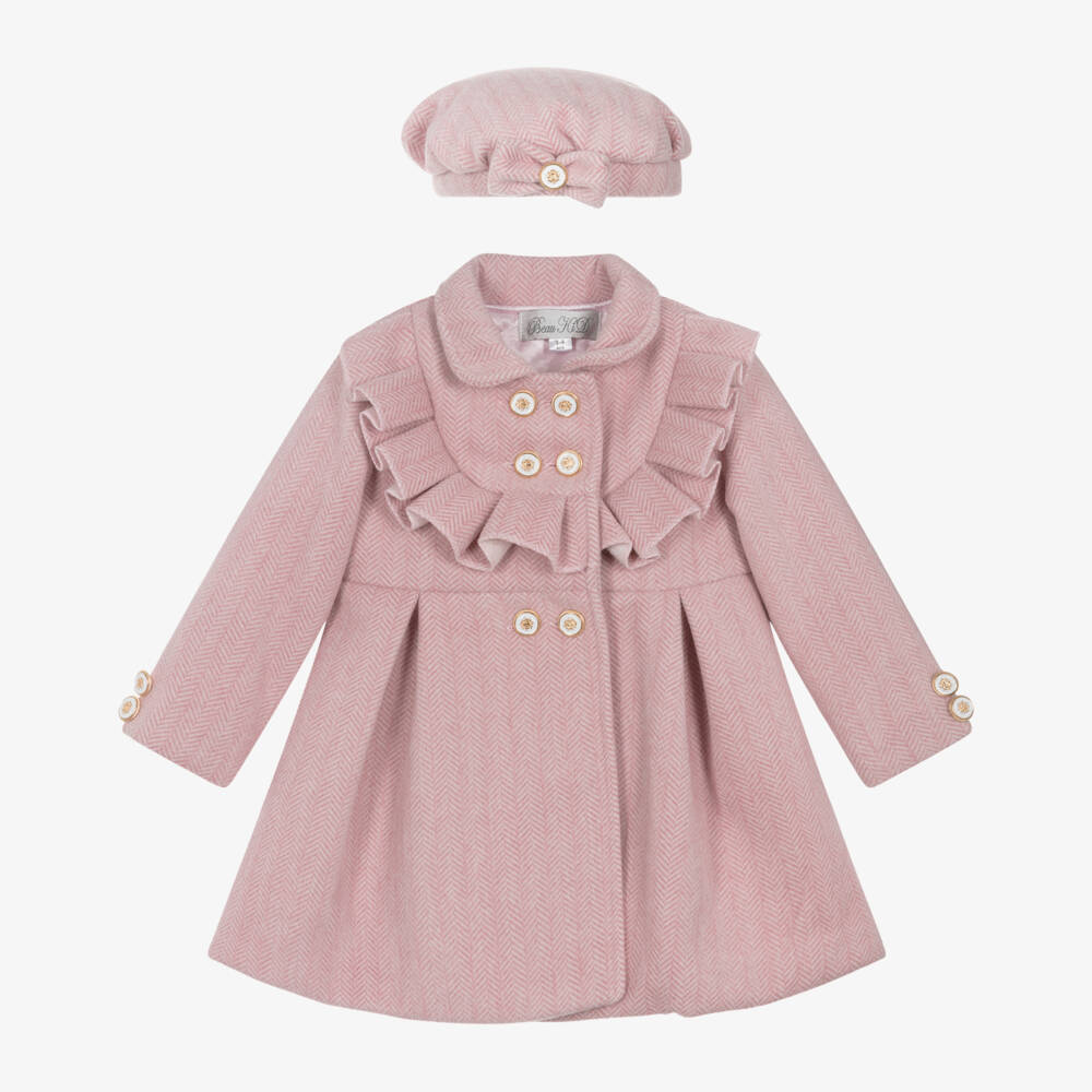 Beau KiD-Girls Pink Felted Coat & Hat Set | Childrensalon Outlet