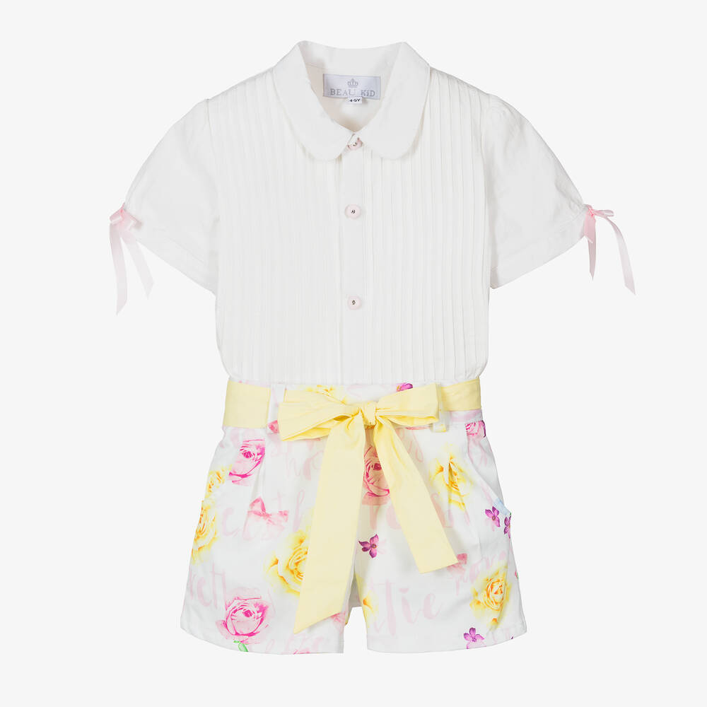 Beau KiD - Girls Pink Floral Cotton Shorts Set | Childrensalon