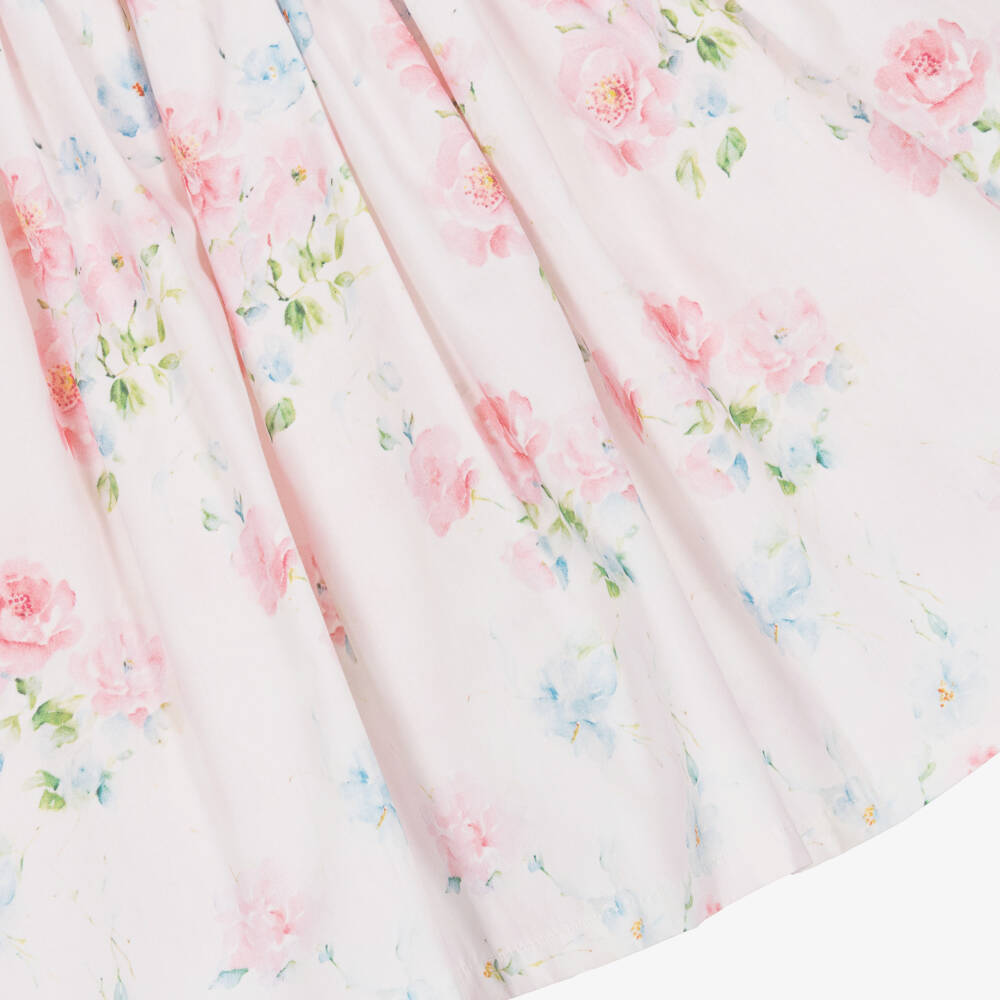 Beau KiD-Girls Pink Floral Print Smocked Cotton Dress | Childrensalon Outlet