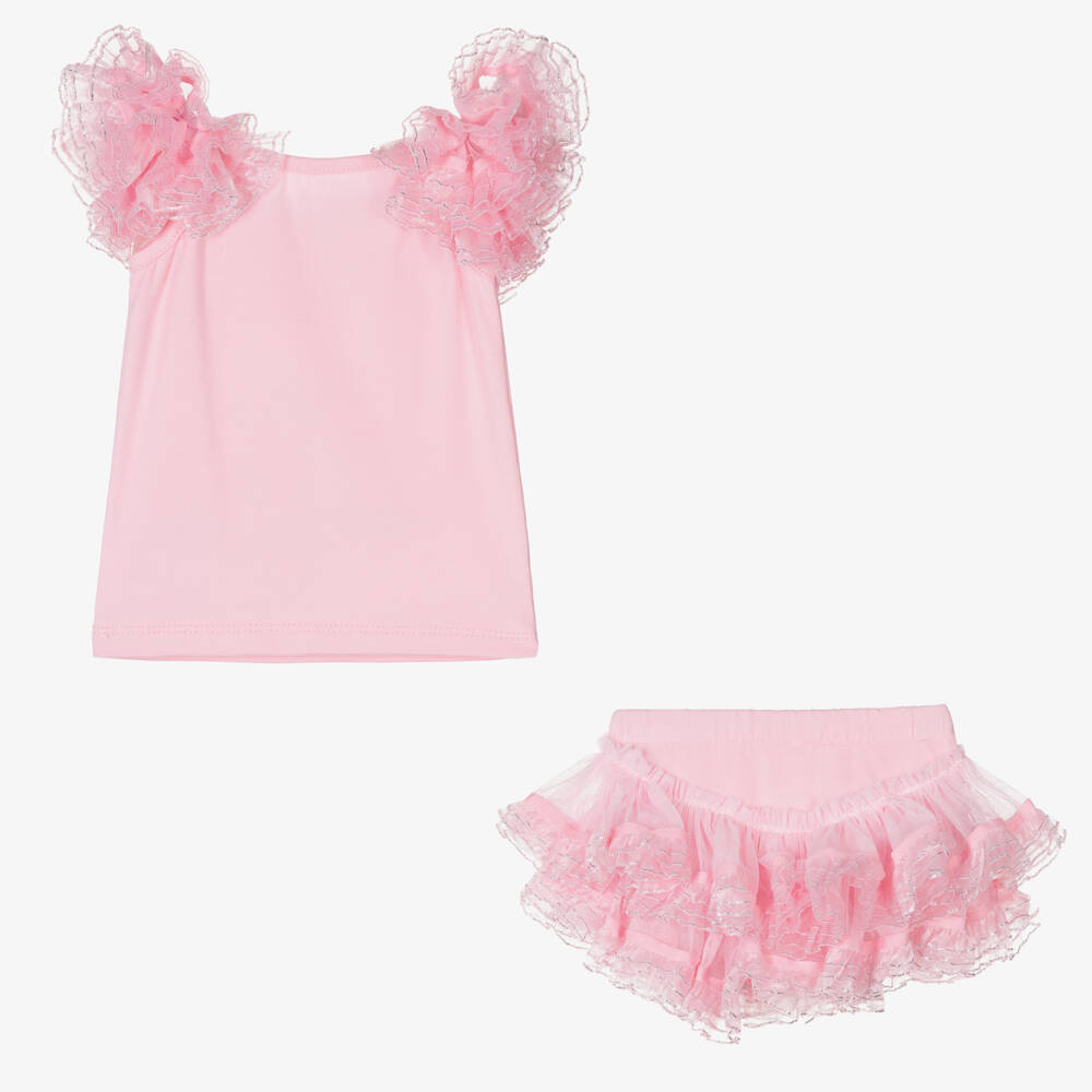 Beau KiD-Girls Pink Floral Skirt Ensemble | Childrensalon Outlet