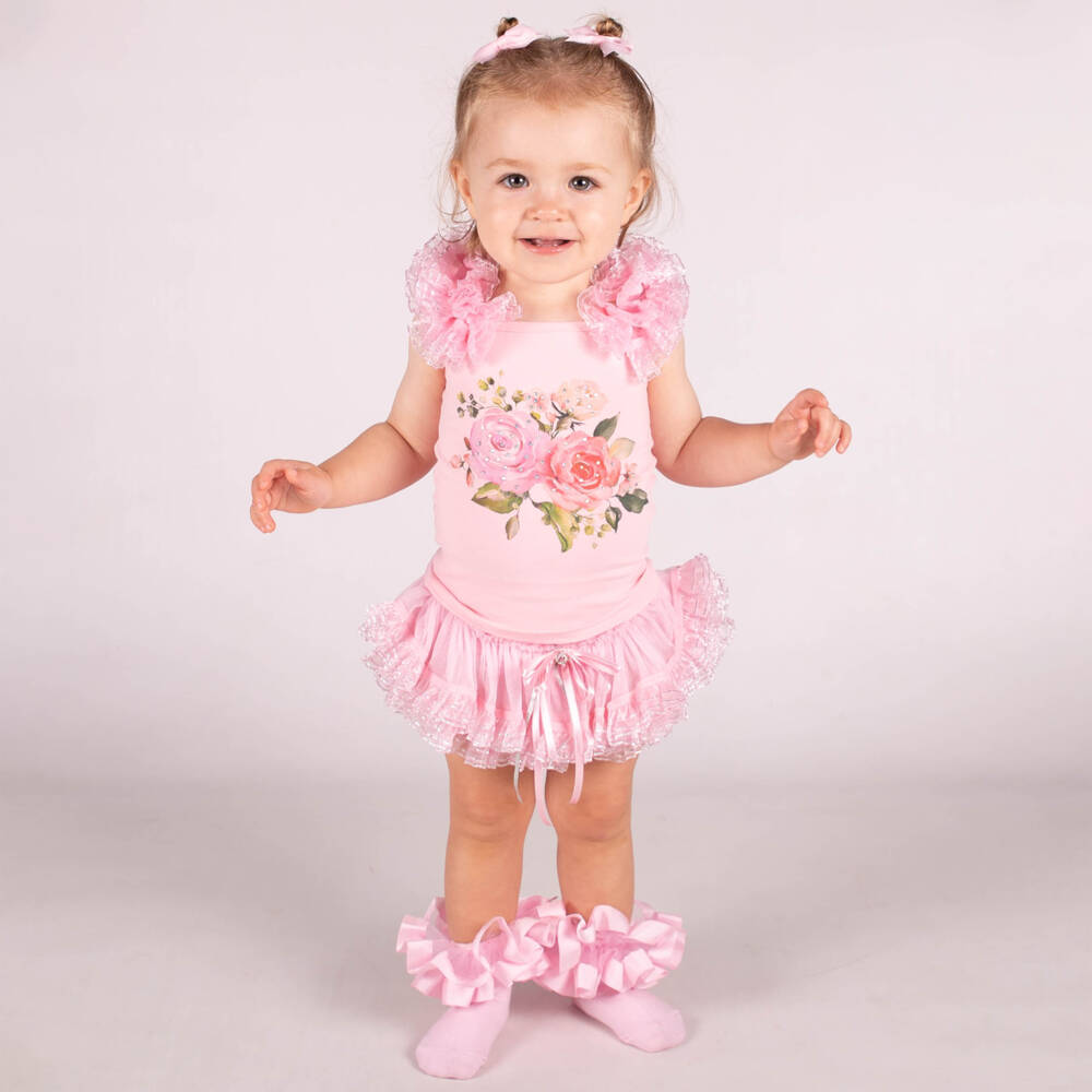 Beau KiD-Girls Pink Floral Skirt Ensemble | Childrensalon Outlet