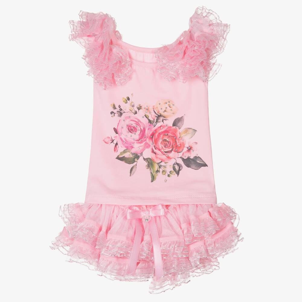 Beau KiD-Girls Pink Floral Skirt Ensemble | Childrensalon Outlet