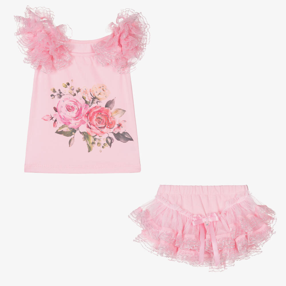 Beau KiD-Girls Pink Floral Skirt Ensemble | Childrensalon Outlet