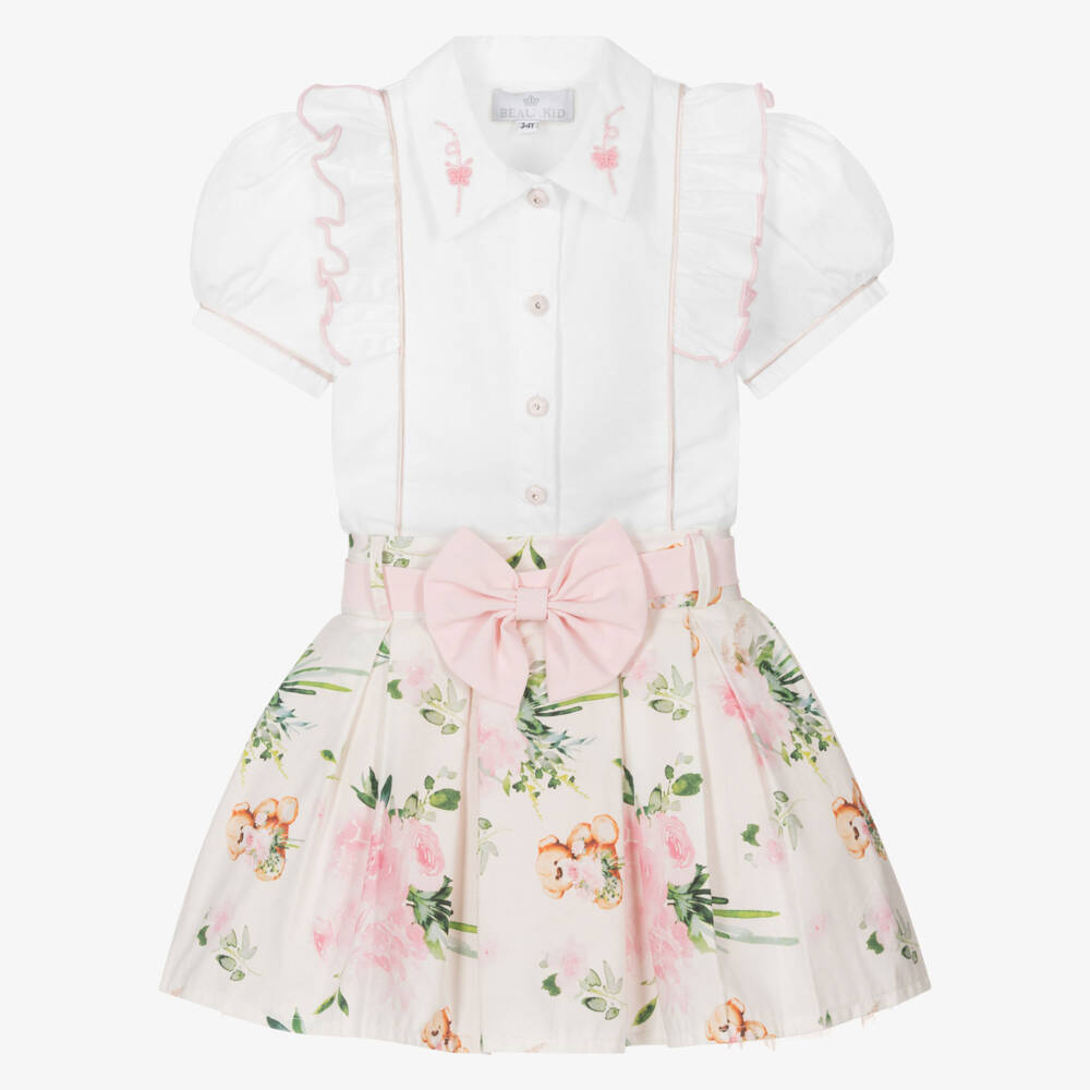 Beau KiD-Girls Pink Floral Skirt Ensemble | Childrensalon Outlet
