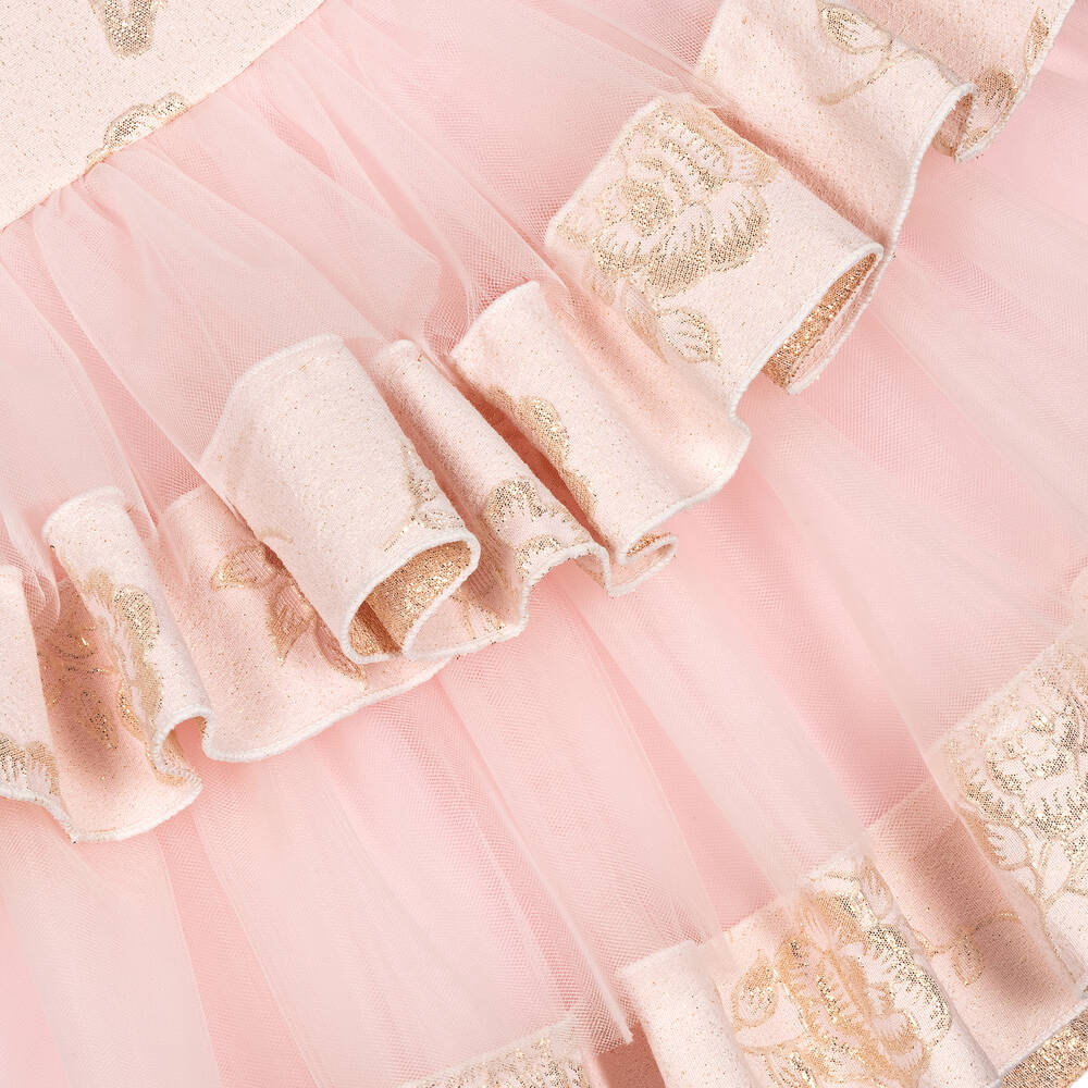 Beau KiD-Girls Pink & Gold Flowers Tulle Dress | Childrensalon Outlet
