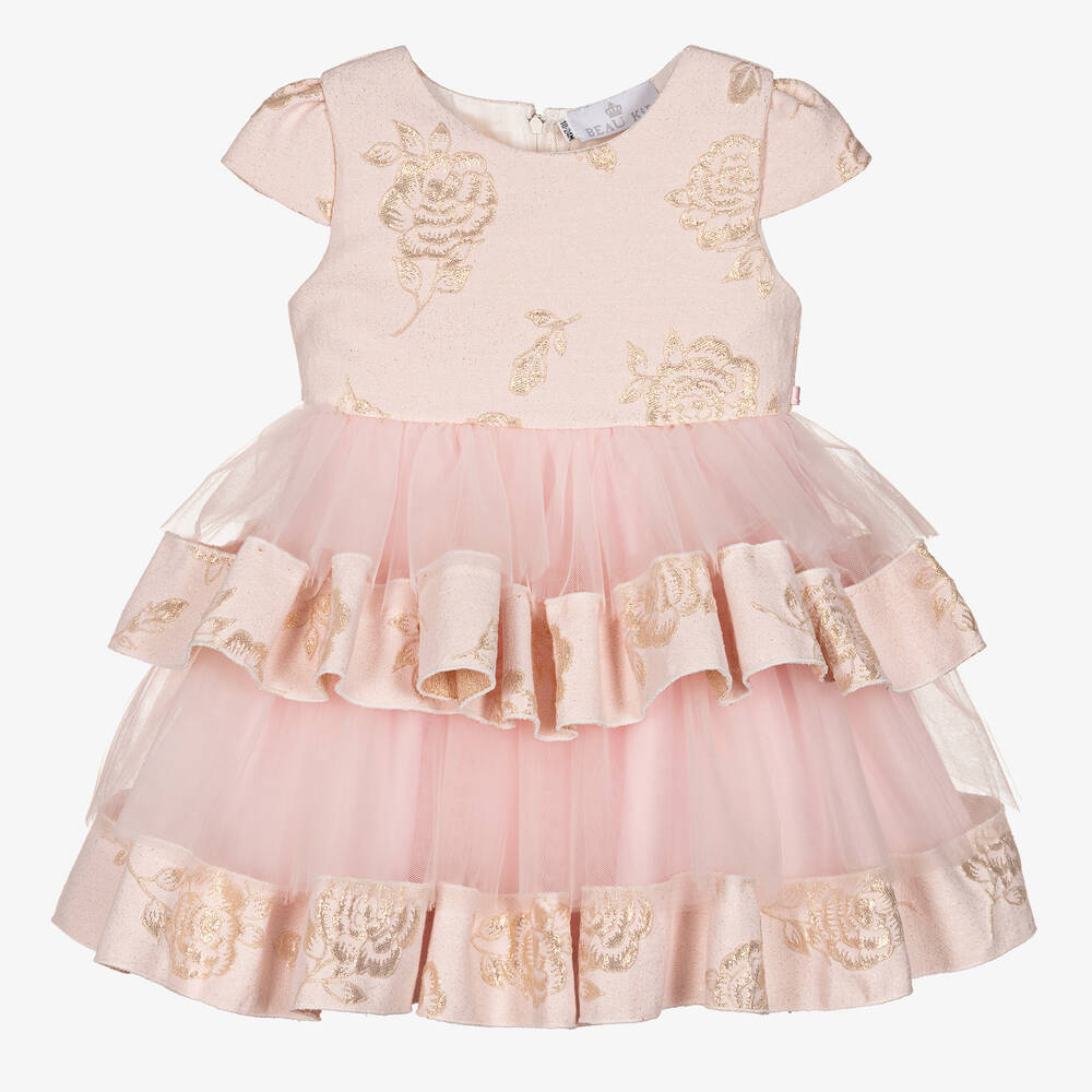 Beau KiD - Girls Pink & Gold Flowers Tulle Dress | Childrensalon