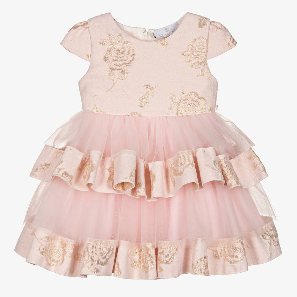 Beau KiD-Girls Pink & Gold Flowers Tulle Dress | Childrensalon Outlet