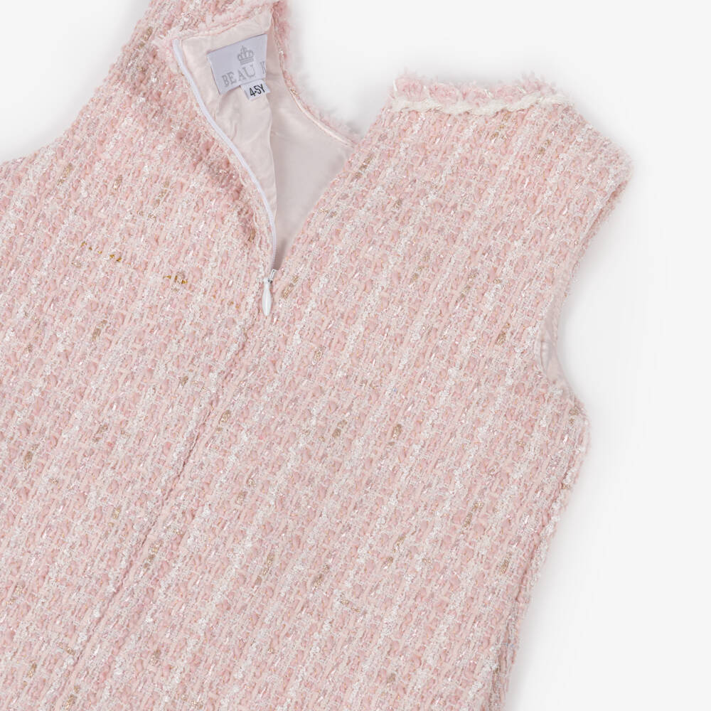 Beau KiD-Girls Pink & Gold Tweed Dress Set with Enamelled Buttons | Childrensalon Outlet