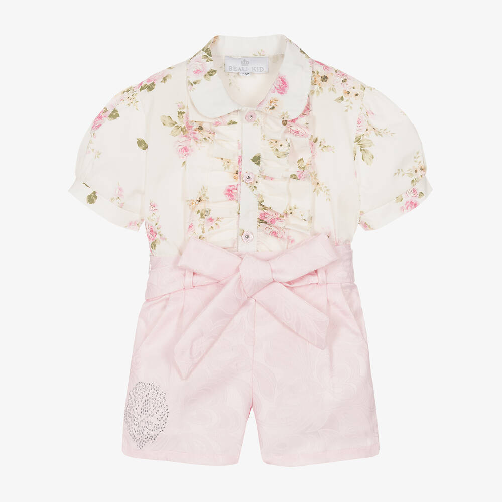 Beau KiD-Girls Pink & Ivory Cotton Shorts Set | Childrensalon Outlet