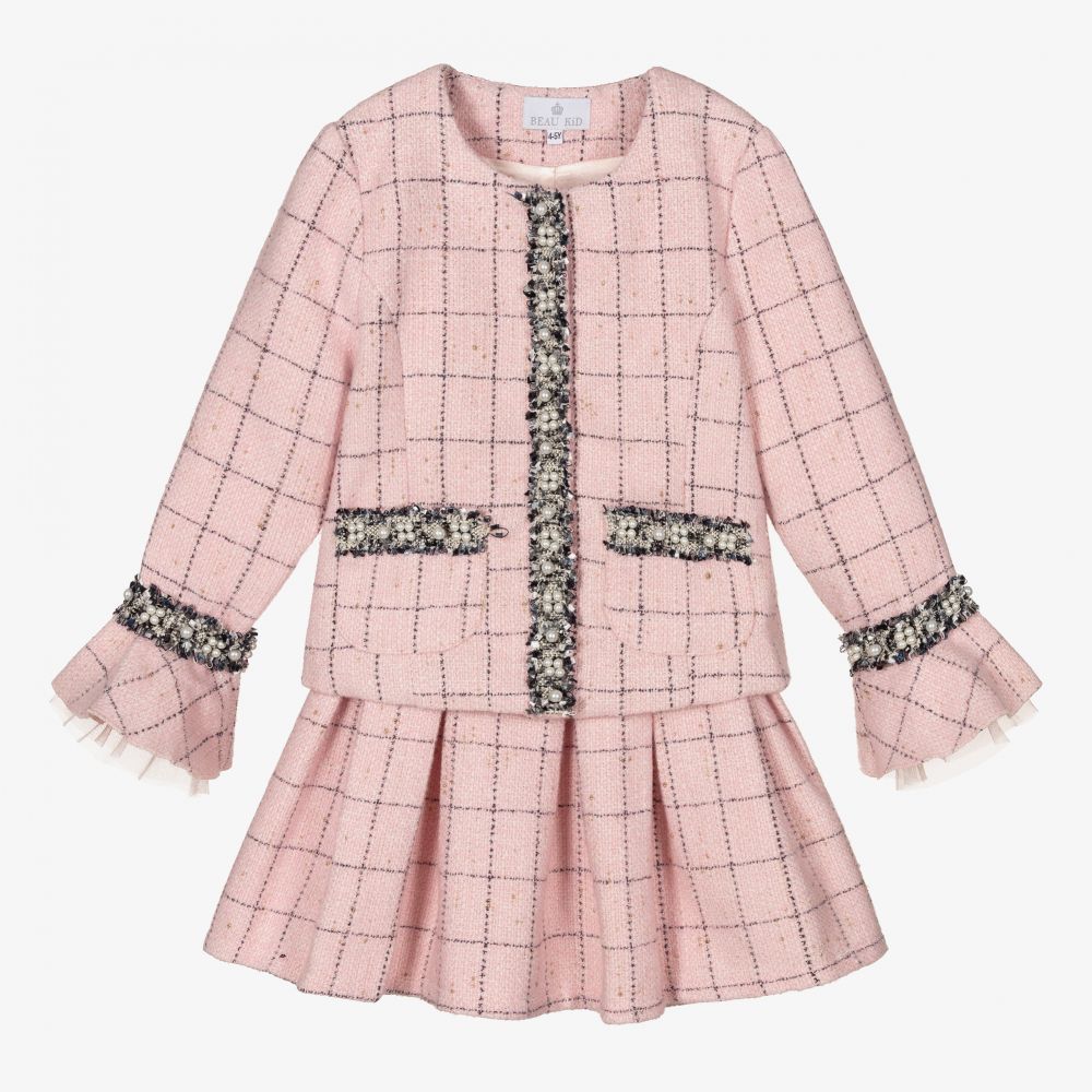 Beau KiD - Girls Pink Jacquard Skirt Set | Childrensalon