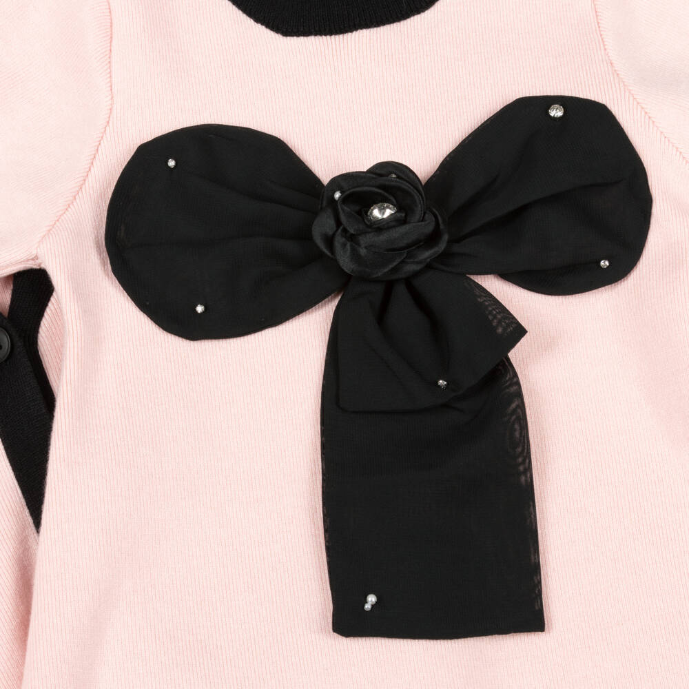 Beau KiD-Girls Pink Knitted Dress & Cardigan Set with Black Bow | Childrensalon Outlet