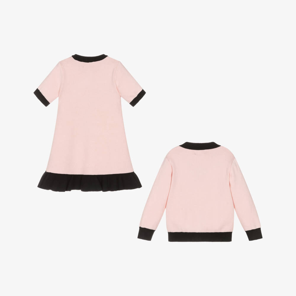 Beau KiD-Girls Pink Knitted Dress & Cardigan Set with Black Bow | Childrensalon Outlet