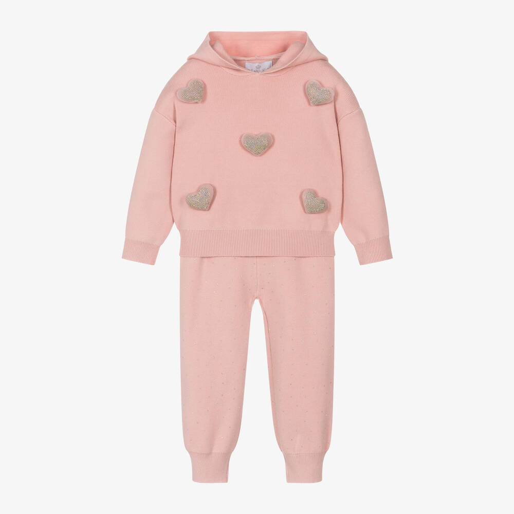 Beau KiD-Girls Pink Knitted Hooded Tracksuit | Childrensalon Outlet