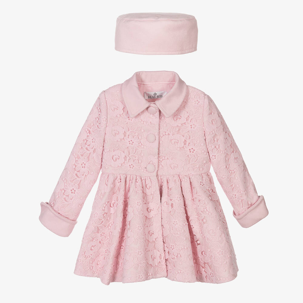 Beau KiD - Розовое пальто с кружевом и шапка | Childrensalon
