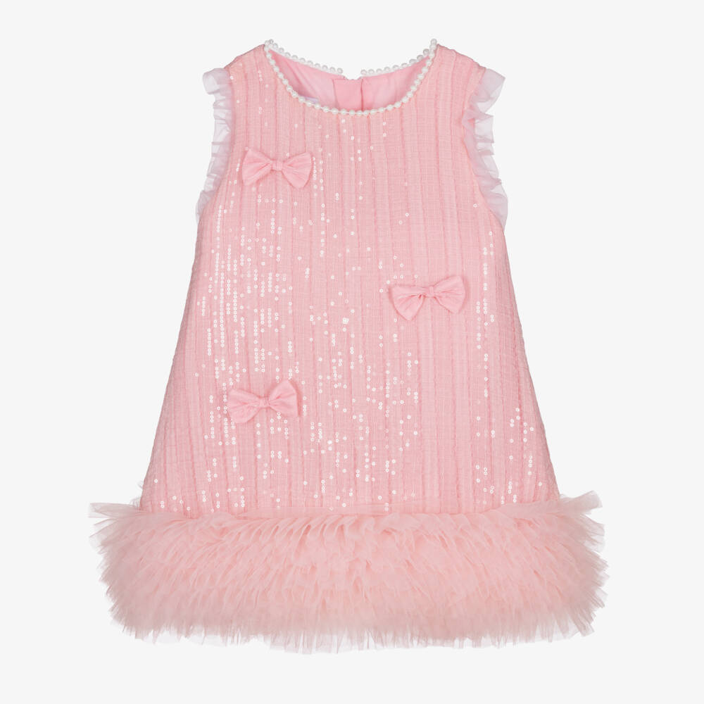 Beau KiD-Girls Pink Sequin Embellished Tulle Dress & Hair Bow | Childrensalon Outlet