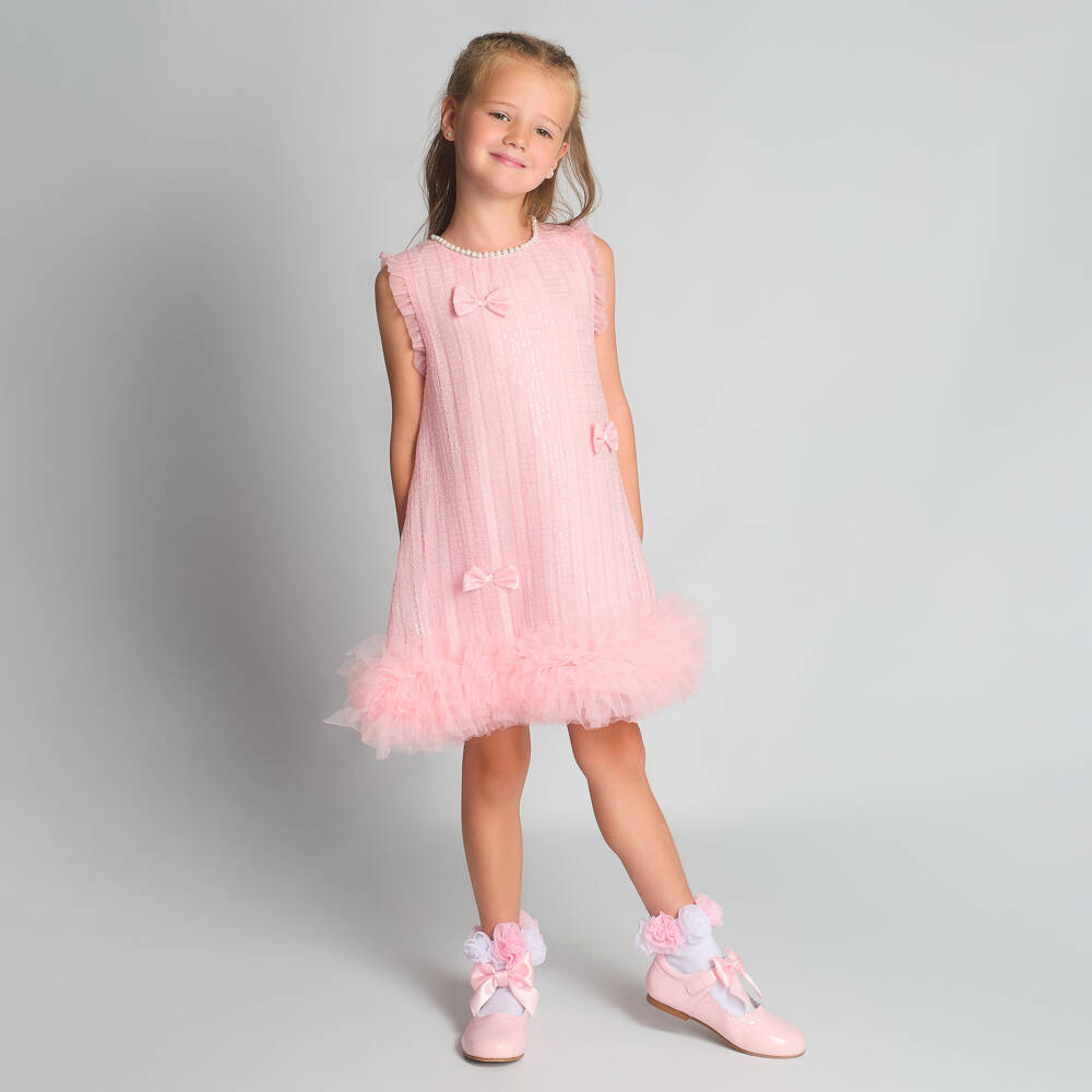 Beau KiD-Girls Pink Sequin Embellished Tulle Dress & Hair Bow | Childrensalon Outlet