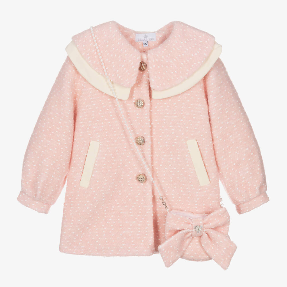 Beau KiD-Girls Pink Textured Coat & Bag | Childrensalon Outlet