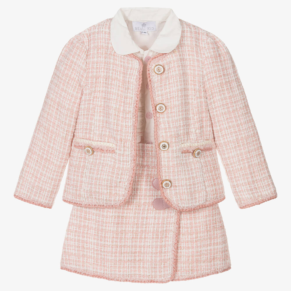 Beau KiD - Розовый комплект из 3 предметов с юбкой из твида | Childrensalon