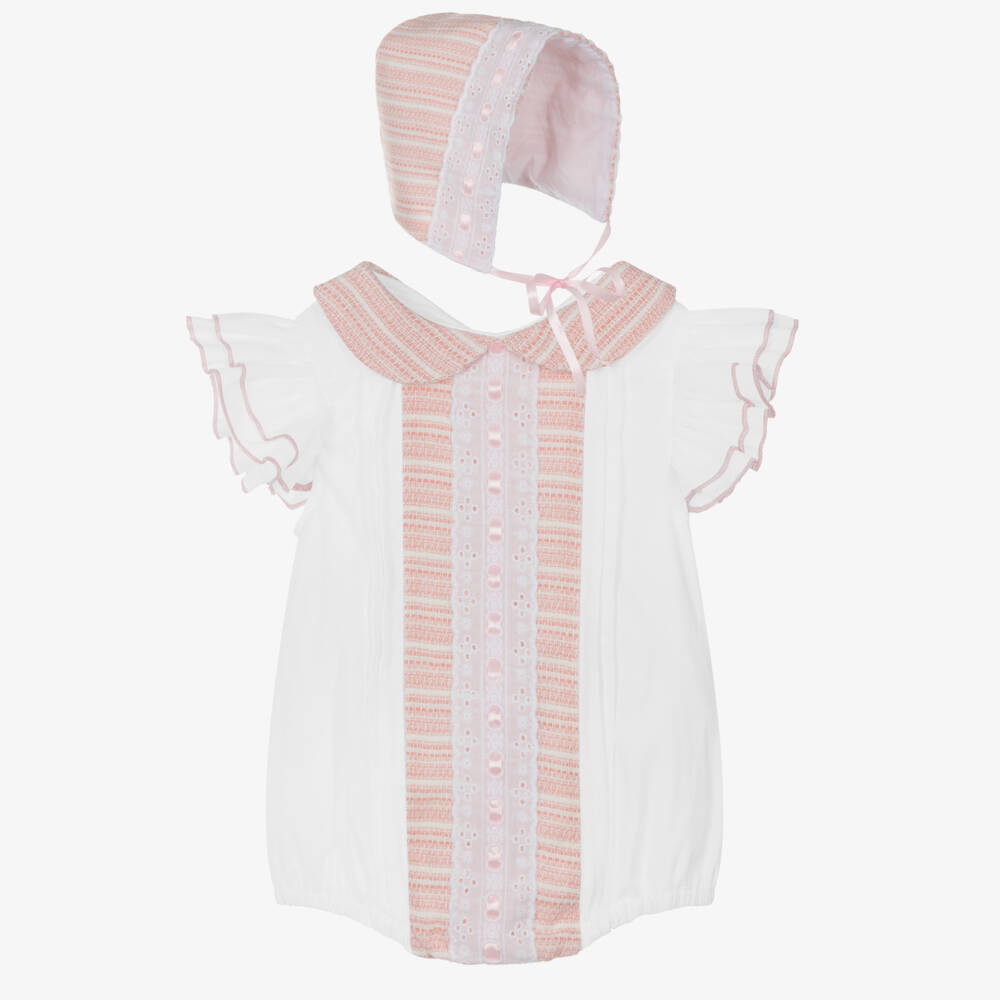 Beau KiD-Girls Pink & White Cotton Playsuit Set | Childrensalon Outlet