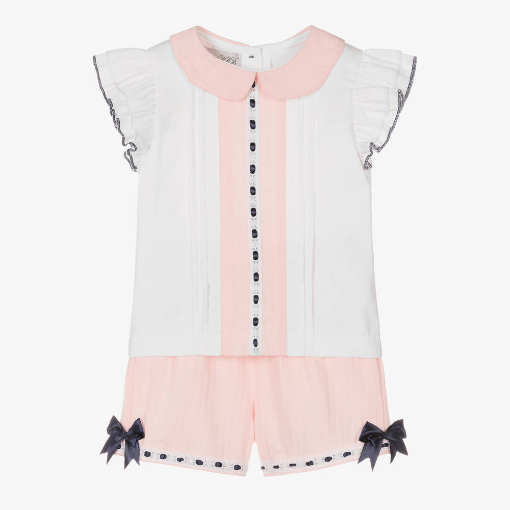 Beau KiD - Girls Pink & White Cotton Shorts Set | Childrensalon