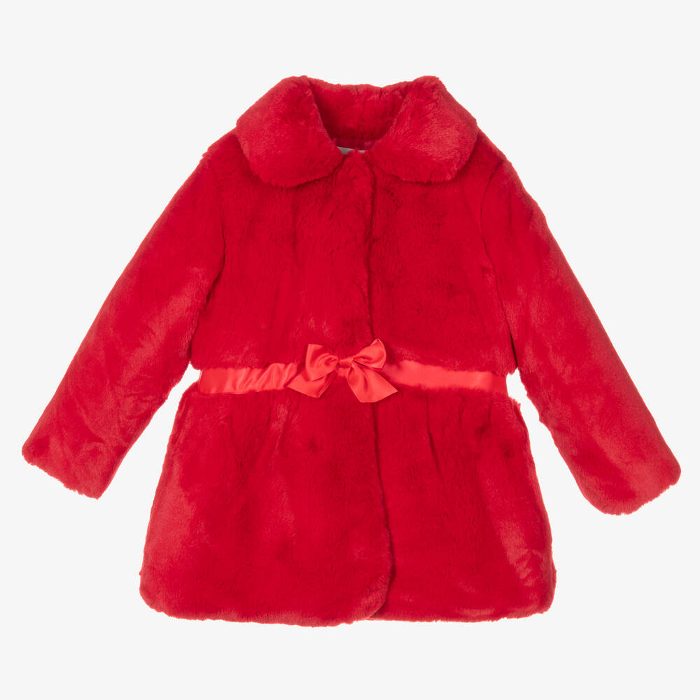 Beau KiD - Girls Red Faux Fur Coat | Childrensalon