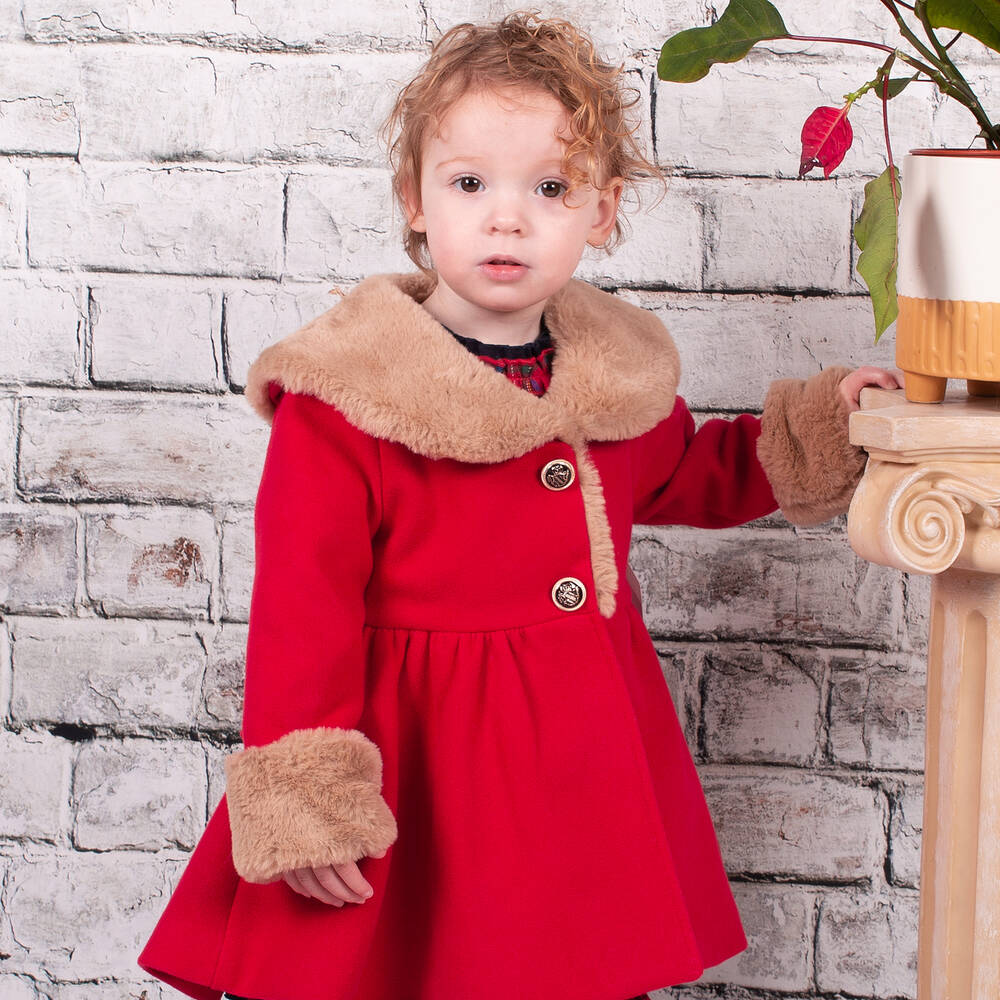 Beau KiD-Girls Red Faux Fur Coat & Hat | Childrensalon Outlet