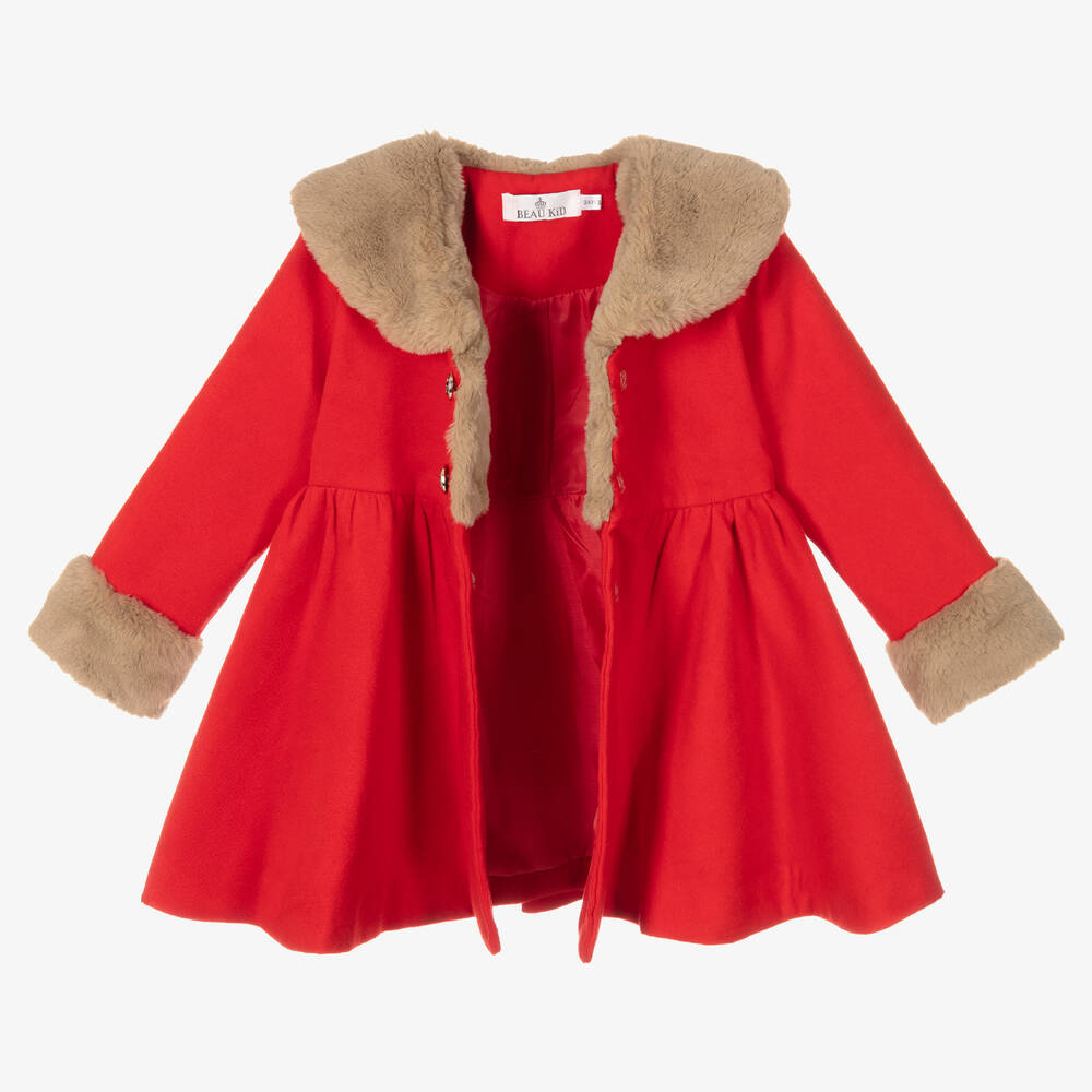 Beau KiD-Girls Red Faux Fur Coat & Hat | Childrensalon Outlet