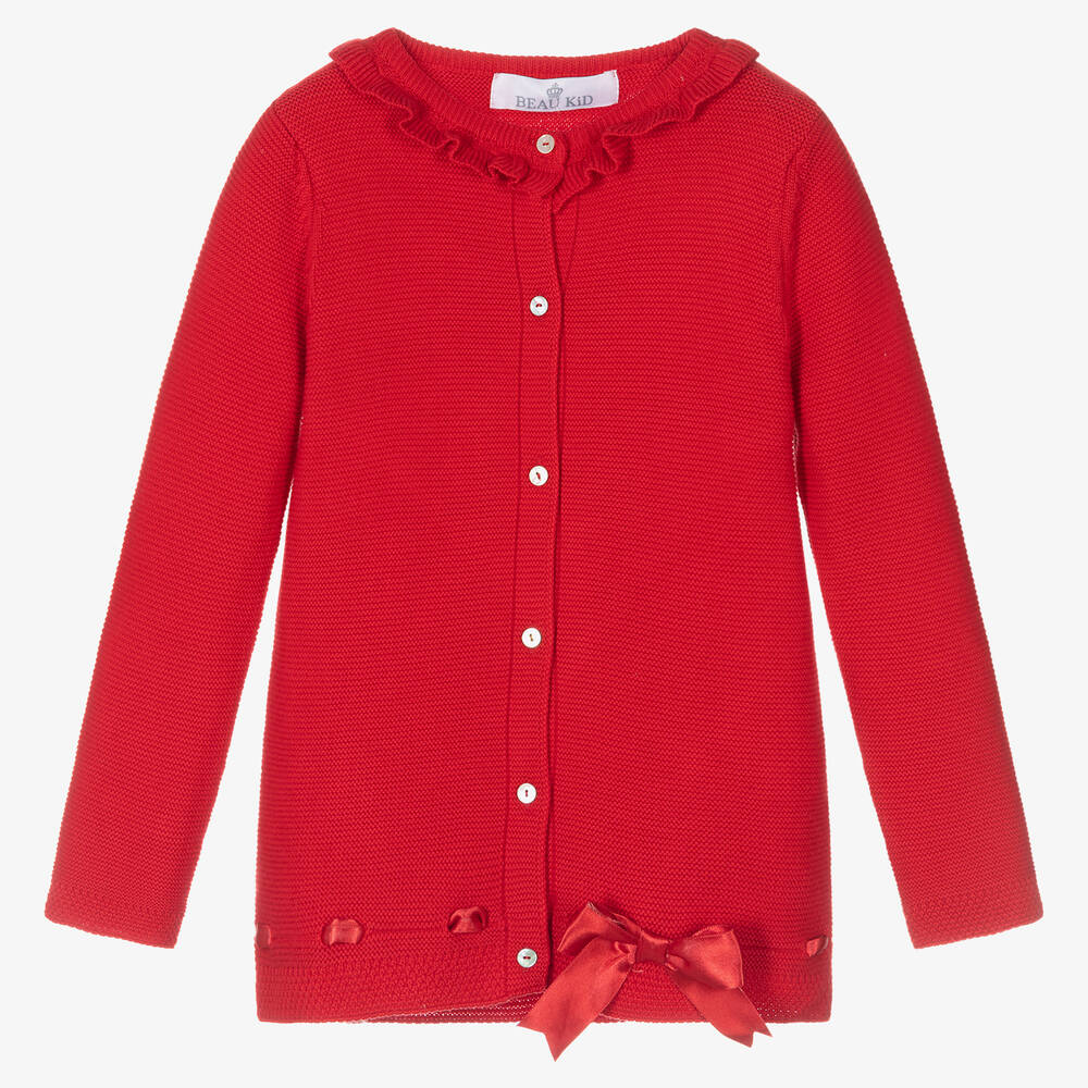 Beau KiD - Girls Red Knitted Cardigan | Childrensalon