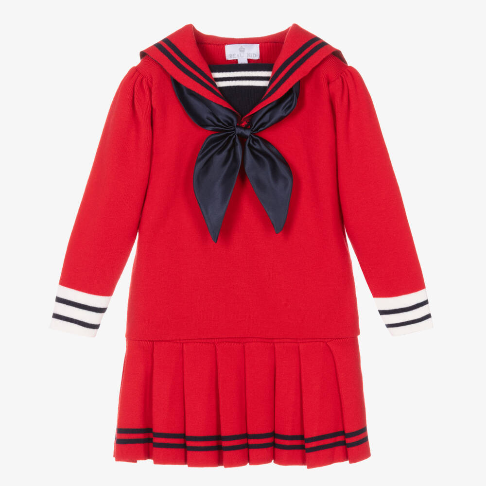 Beau KiD - Girls Red Knitted Sailor Skirt Set | Childrensalon