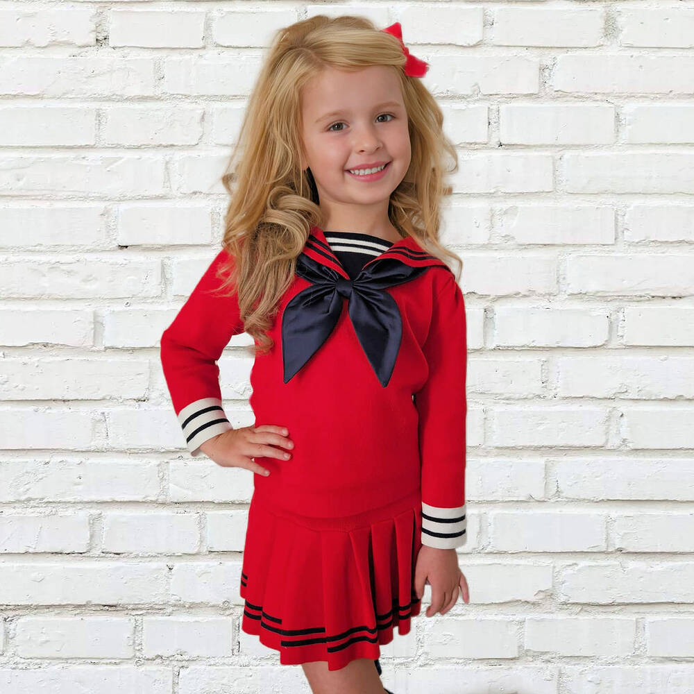 Beau KiD-Красный трикотажный топ и юбка в матросском стиле | Childrensalon Outlet