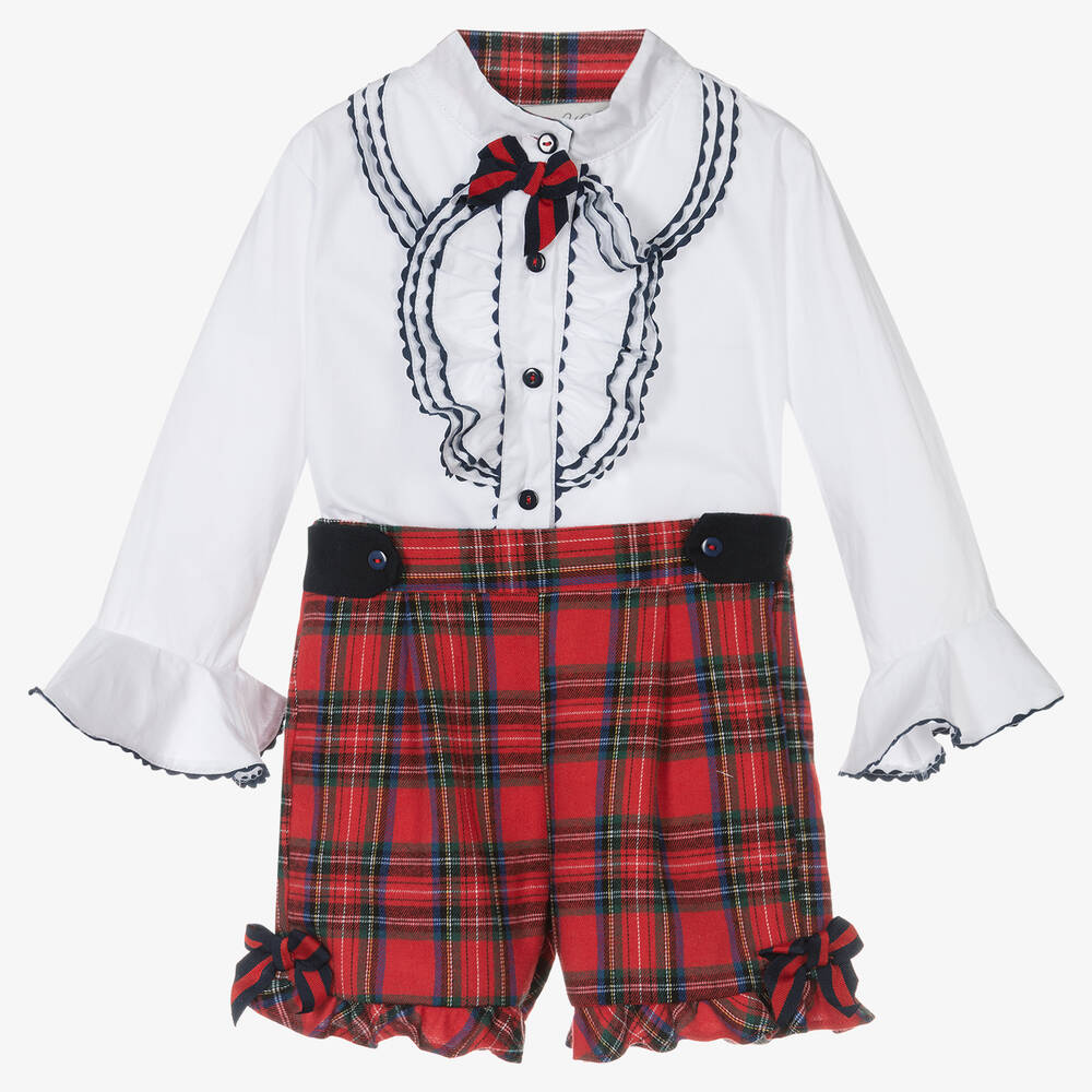 Beau KiD - Girls Red Tartan Shorts Set | Childrensalon