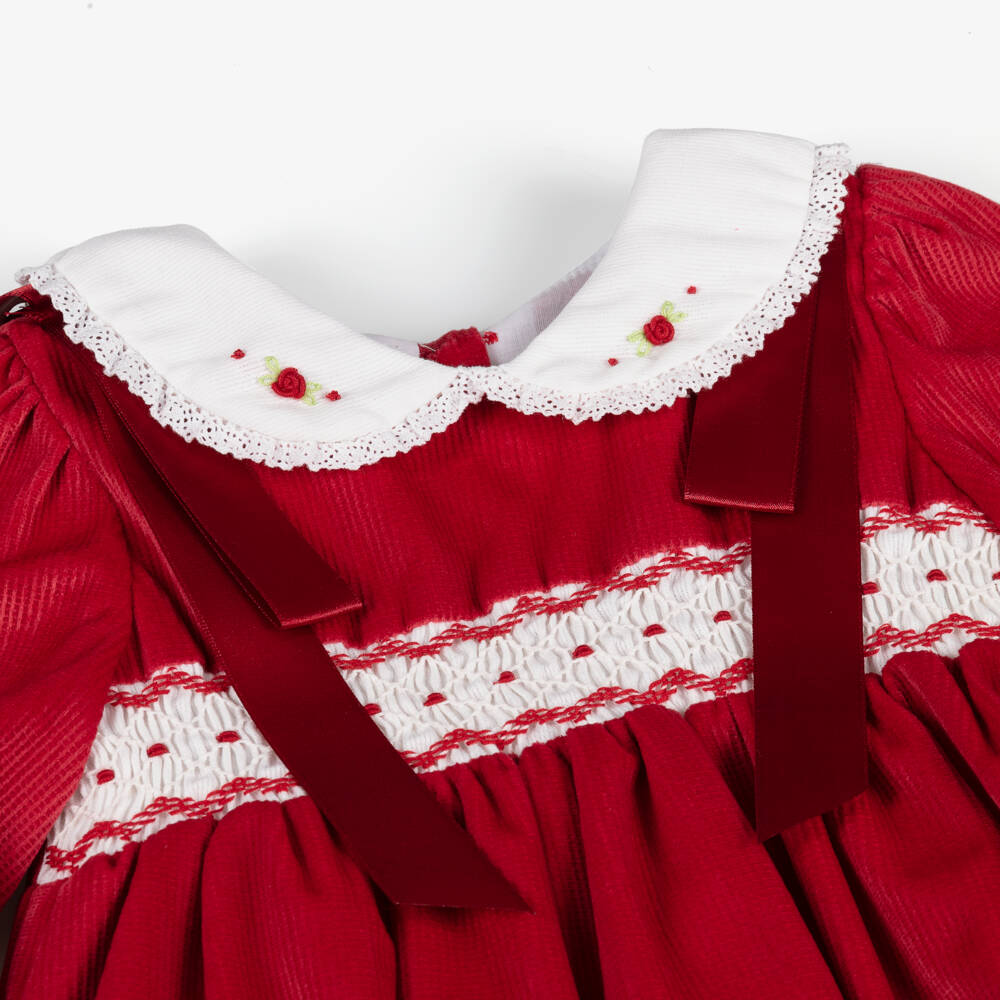 Beau KiD-Girls Red Velvet Embroidered Romper | Childrensalon Outlet