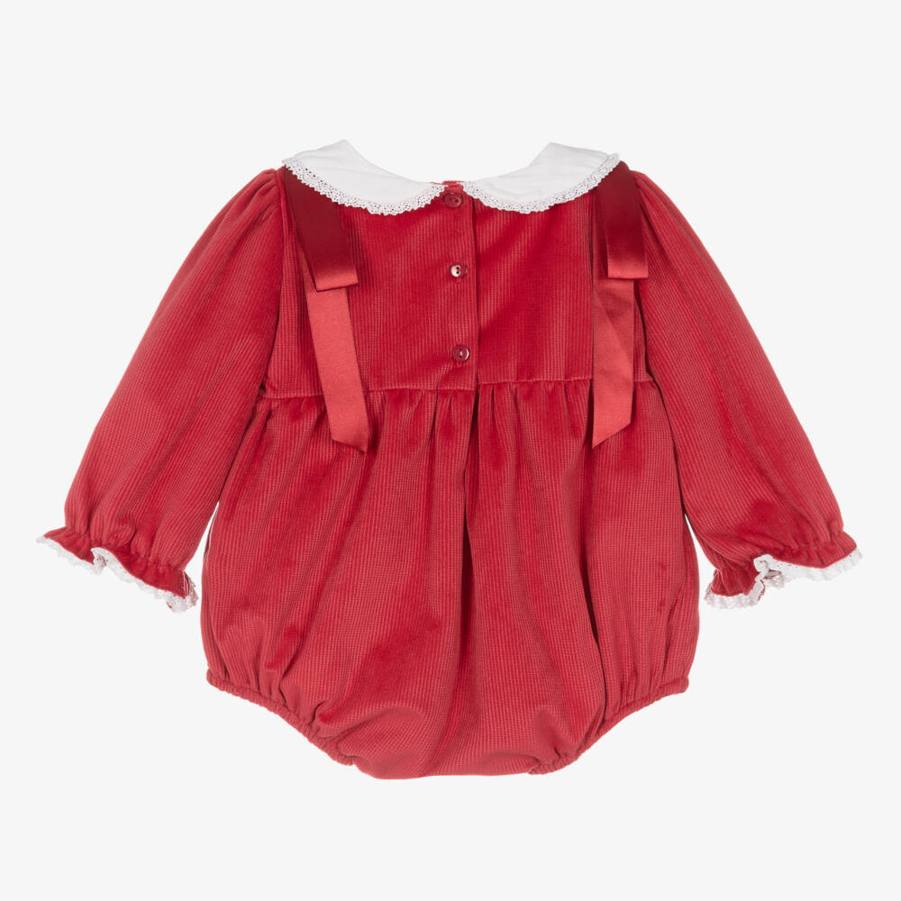 Beau KiD-Girls Red Velvet Embroidered Romper | Childrensalon Outlet