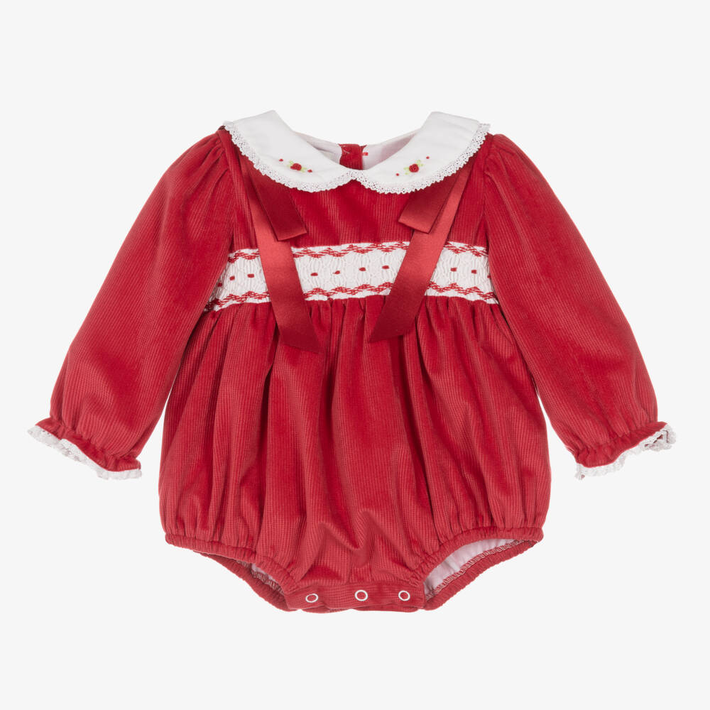 Beau KiD-Girls Red Velvet Embroidered Romper | Childrensalon Outlet