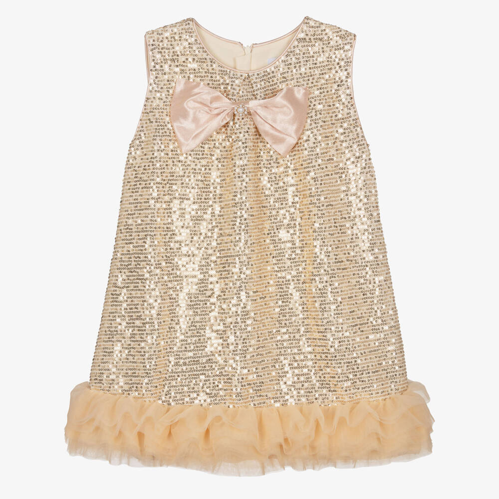 Beau KiD-Girls Rose Gold Sequin Dress with Tulle Hem | Childrensalon Outlet