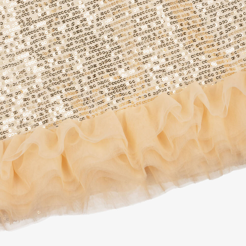 Beau KiD-Girls Rose Gold Sequin Dress with Tulle Hem | Childrensalon Outlet