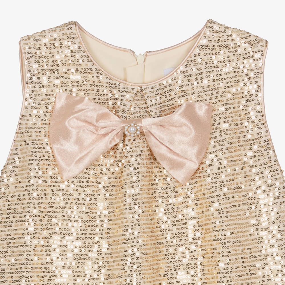 Beau KiD-Girls Rose Gold Sequin Dress with Tulle Hem | Childrensalon Outlet