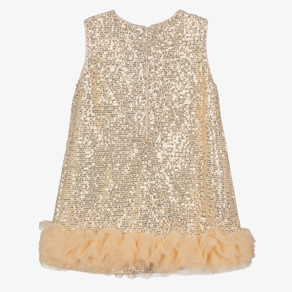 Beau KiD-Girls Rose Gold Sequin Dress with Tulle Hem | Childrensalon Outlet