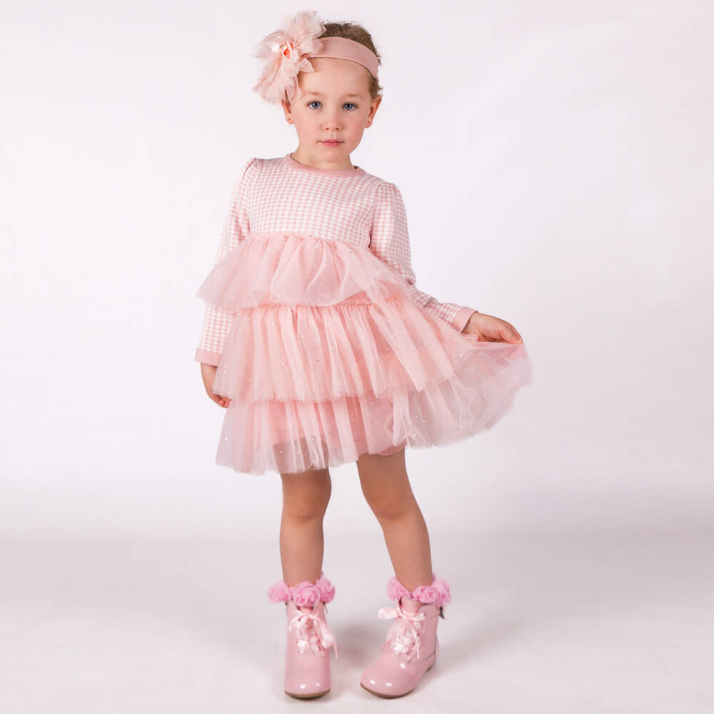 Beau KiD-Girls Rose Houndstooth Knit Dress | Childrensalon Outlet