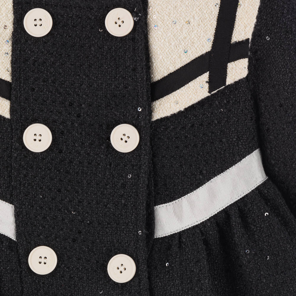 Beau KiD-Girls Sequin Black & Ivory Tweed Coat | Childrensalon Outlet
