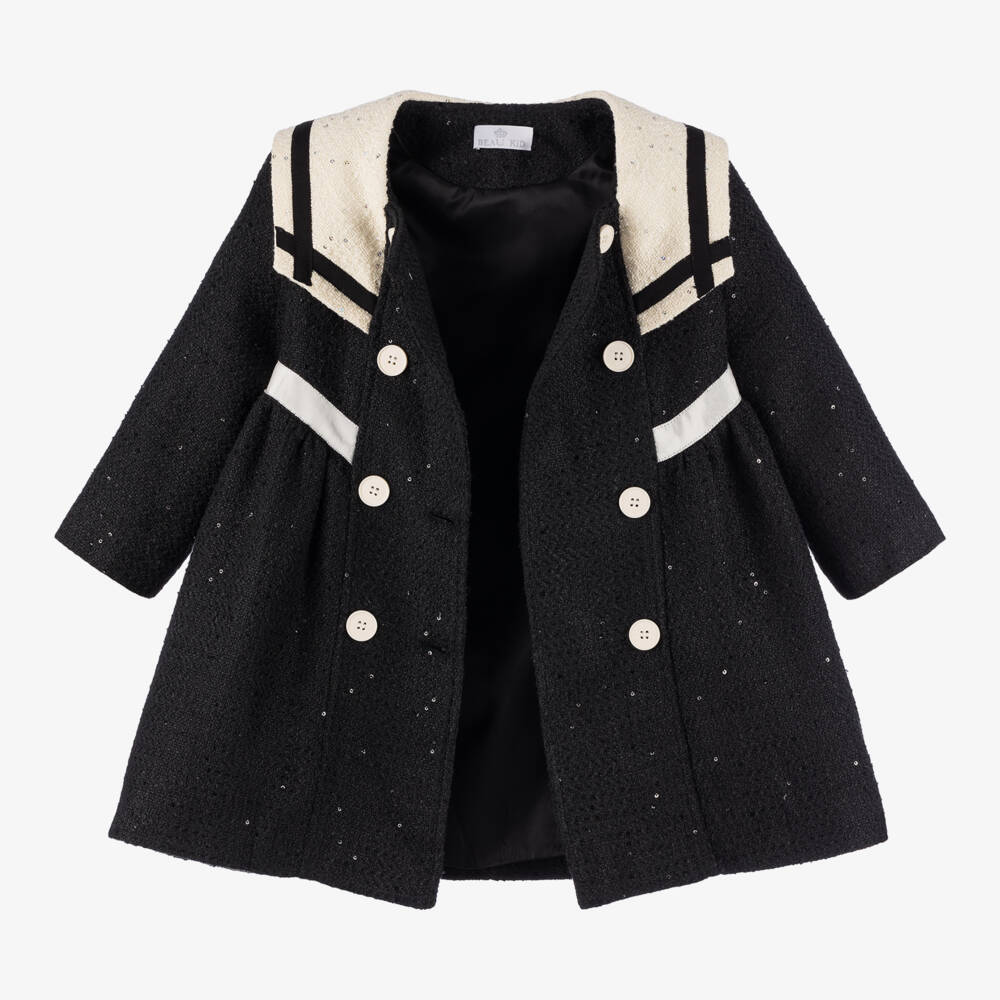 Beau KiD-Girls Sequin Black & Ivory Tweed Coat | Childrensalon Outlet
