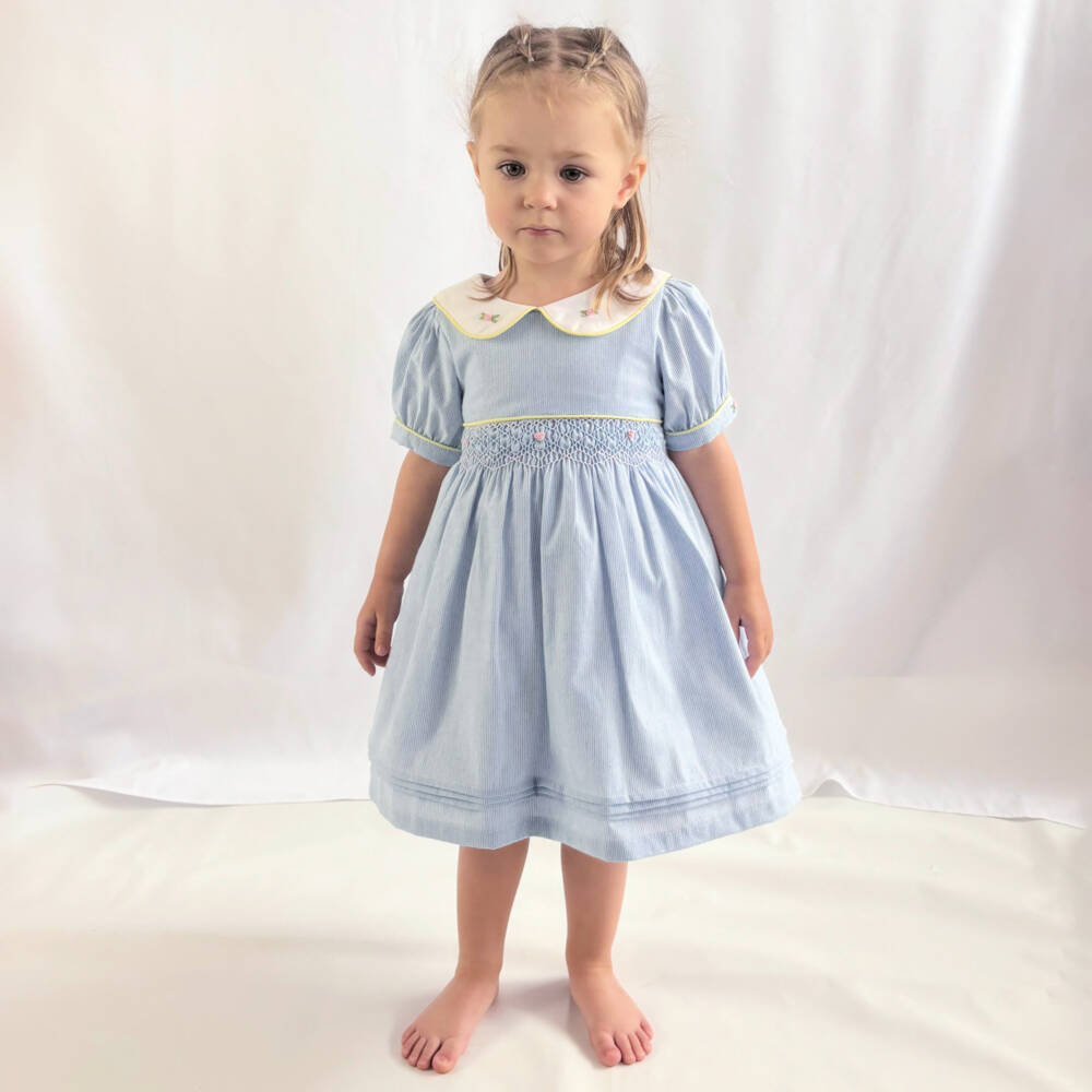 Beau KiD-Girls Soft Blue Embroidered Frock | Childrensalon Outlet