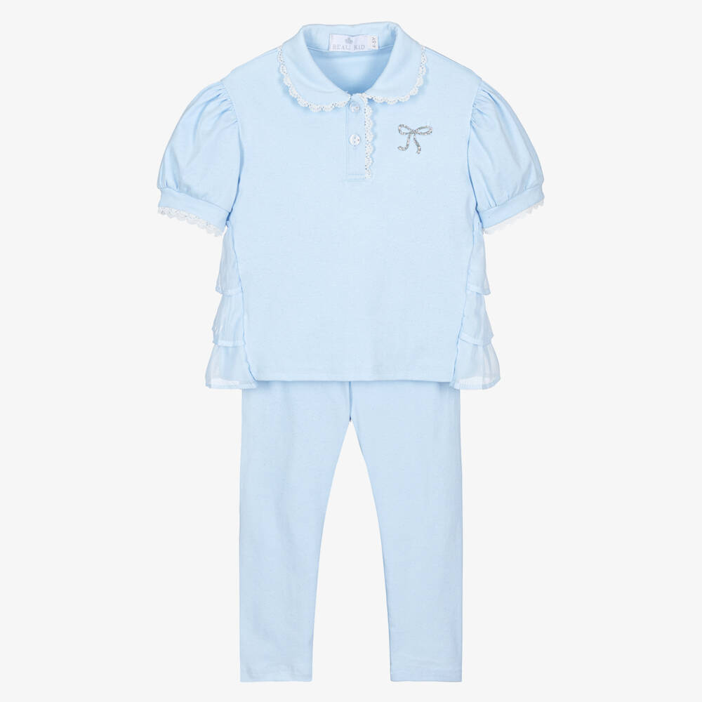 Beau KiD-Girls Sparkly Pale Blue Cotton Leggings Set | Childrensalon Outlet