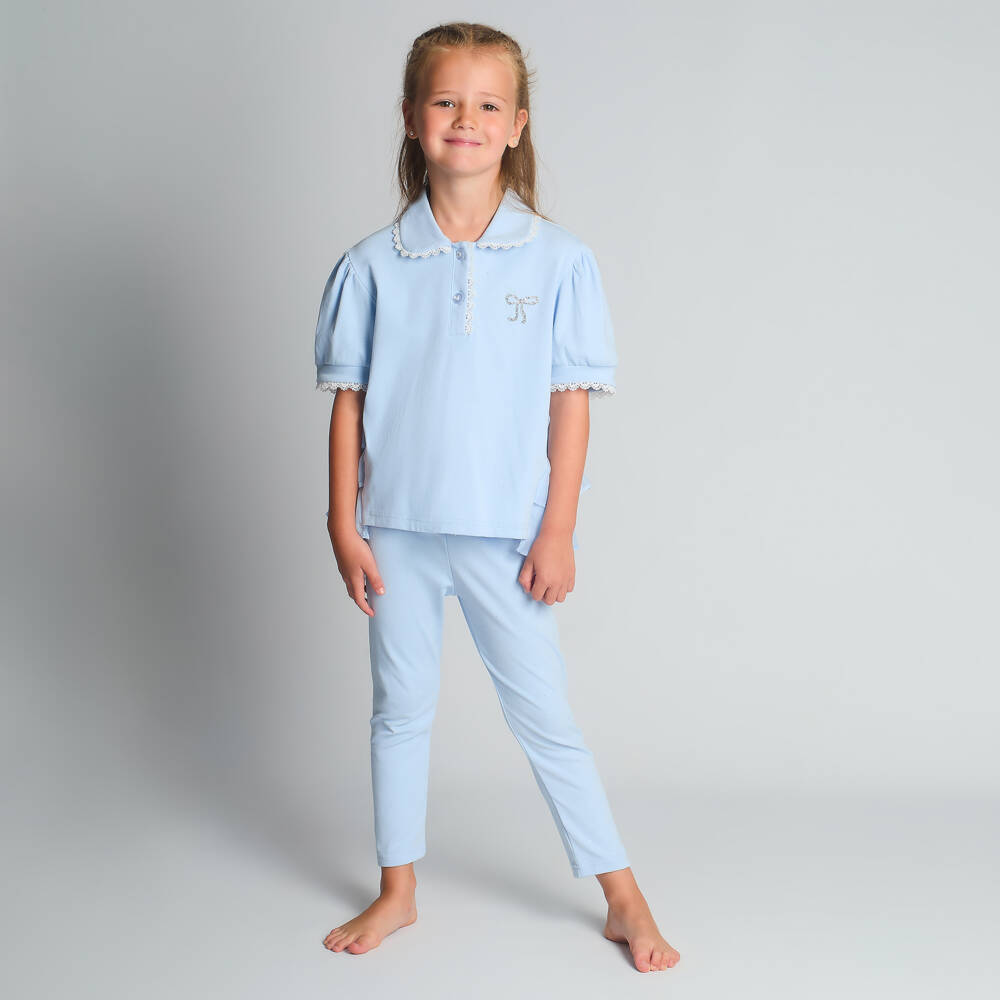 Beau KiD-Girls Sparkly Pale Blue Cotton Leggings Set | Childrensalon Outlet