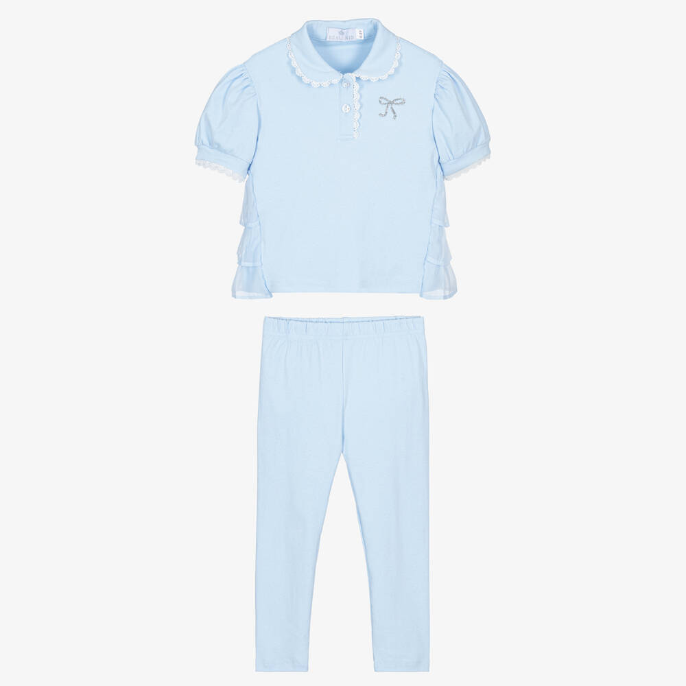 Beau KiD-Girls Sparkly Pale Blue Cotton Leggings Set | Childrensalon Outlet