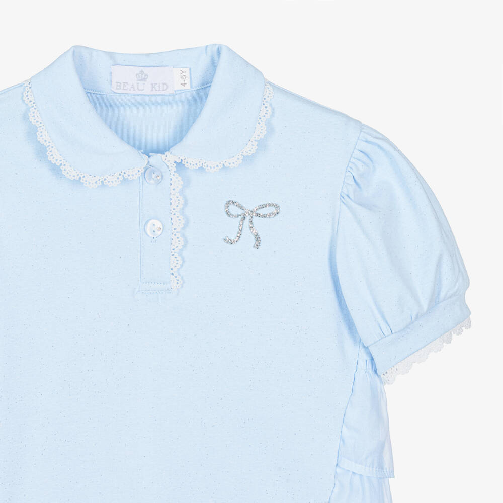 Beau KiD-Girls Sparkly Pale Blue Cotton Leggings Set | Childrensalon Outlet