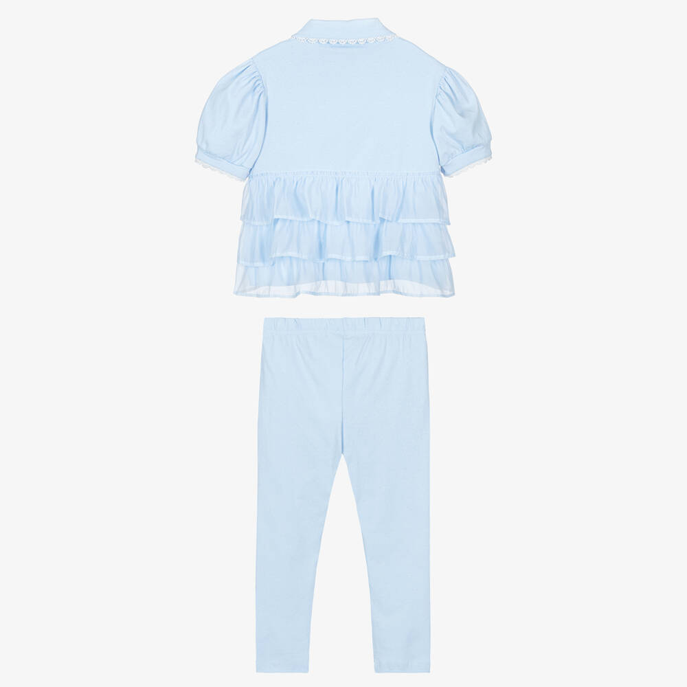 Beau KiD-Girls Sparkly Pale Blue Cotton Leggings Set | Childrensalon Outlet