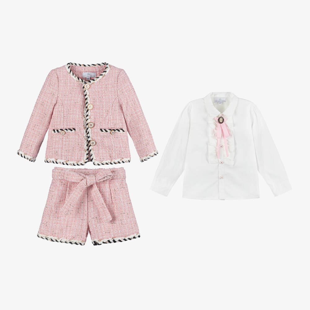 Beau KiD-Girls Tweed Pink Blouse Outfit | Childrensalon Outlet