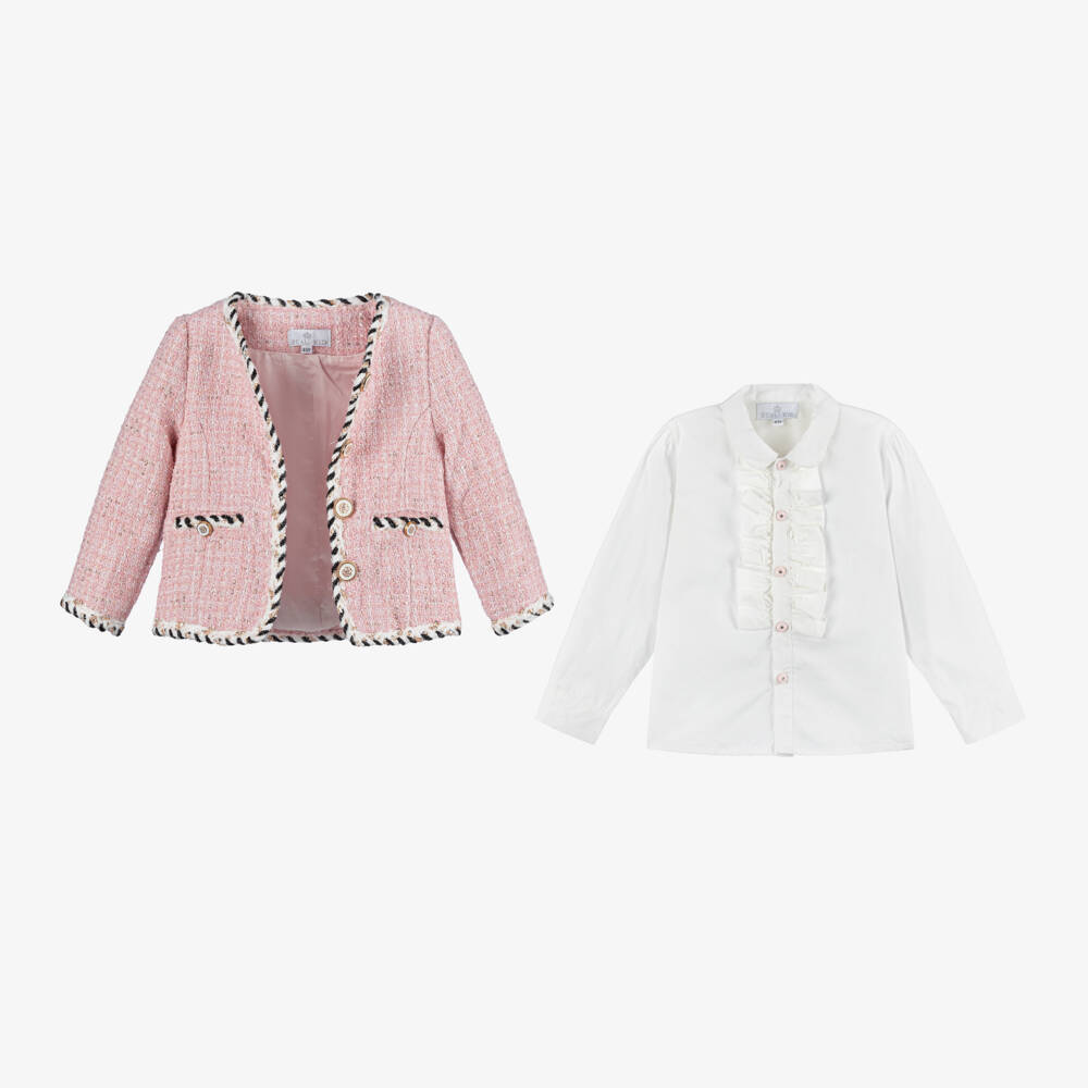 Beau KiD-Girls Tweed Pink Blouse Outfit | Childrensalon Outlet