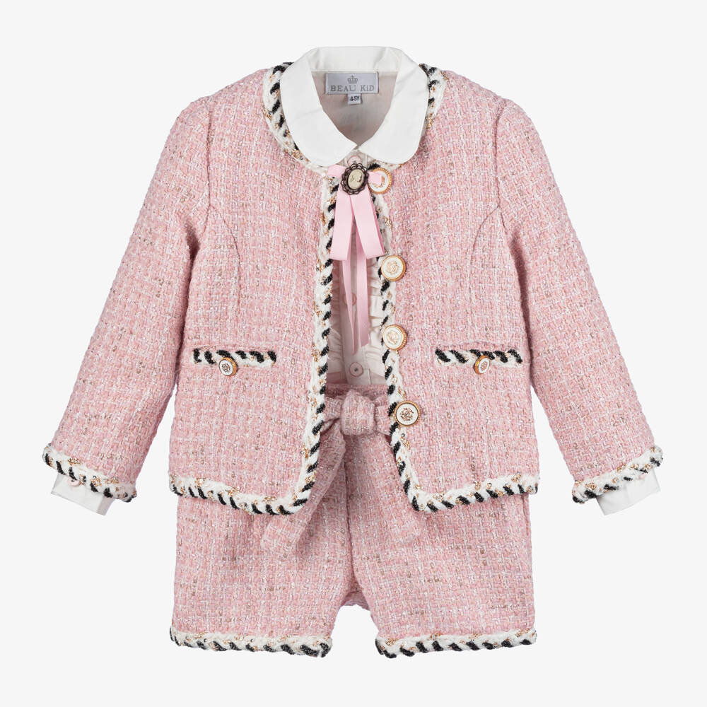 Beau KiD-Girls Tweed Pink Blouse Outfit | Childrensalon Outlet